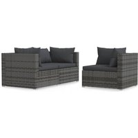 3-tlg. Garten-Lounge-Set,Gartenmöbel-Set mit Kissen Grau Poly Rattan vidaXL von BONNEVIE