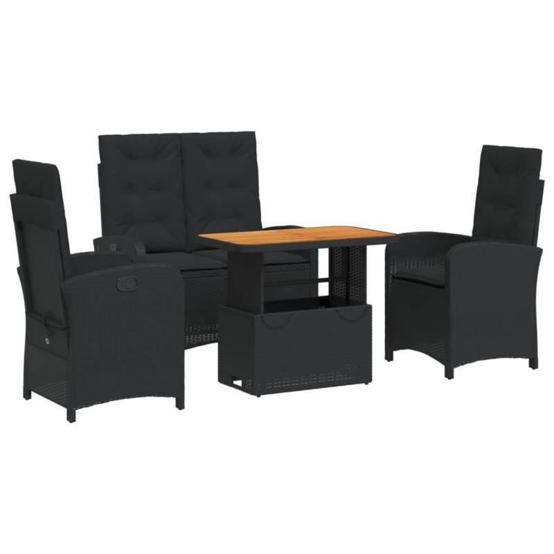 vidaXL 4-Tlg Garten-Essgruppe mit Kissen Schwarz Poly Rattan 3277335 von VIDAXL
