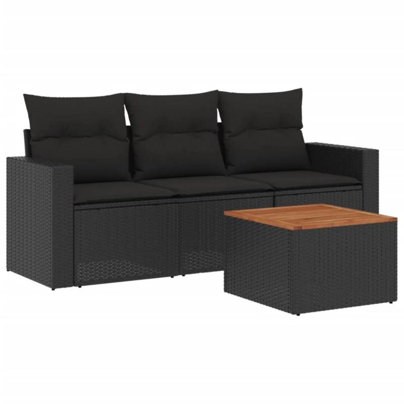 vidaXL 4-Tlg Garten-Sofagarnitur mit Kissen Schwarz Poly Rattan 3223990 von VIDAXL