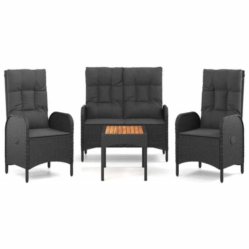 vidaXL 4-tlg Garten-Essgruppe mit Kissen Schwarz Poly Rattan Modell 1 von VIDAXL