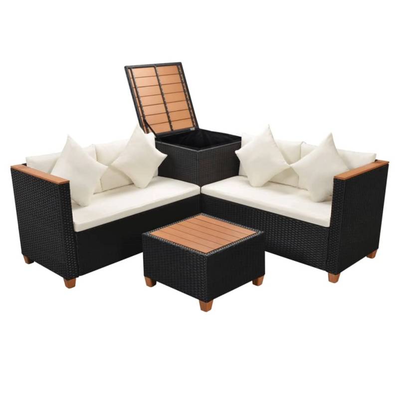 vidaXL 4-tlg Garten-Lounge-Set mit Auflagen Poly Rattan Schwarz Modell 30 von VIDAXL