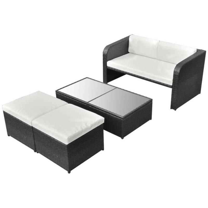 vidaXL 4-tlg Garten-Lounge-Set mit Auflagen Poly Rattan Schwarz Modell 8 von VIDAXL
