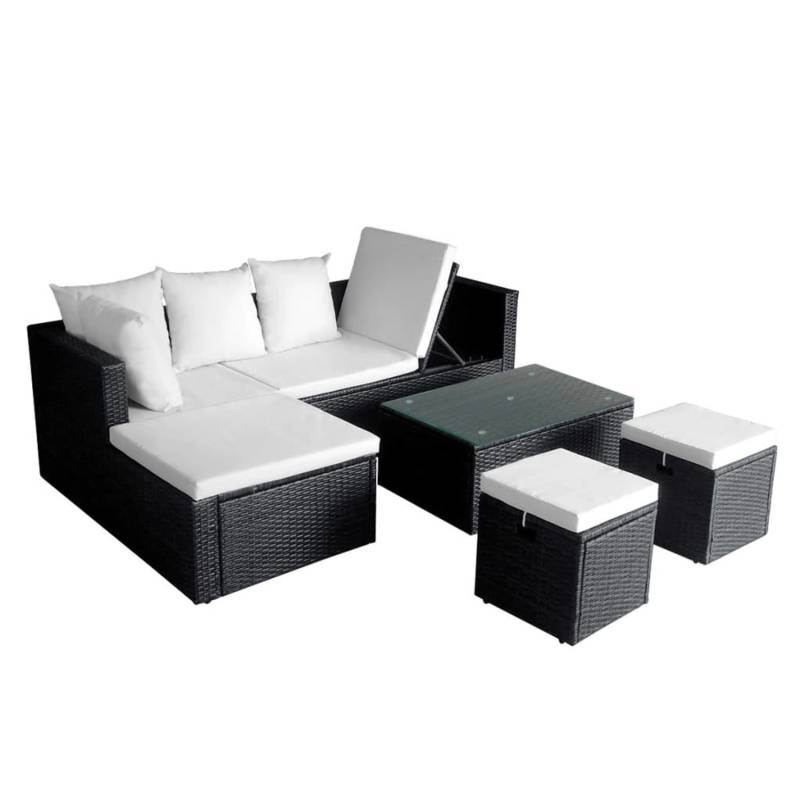 vidaXL 4-tlg Garten-Lounge-Set mit Auflagen Poly Rattan Schwarz Modell 9 von VIDAXL