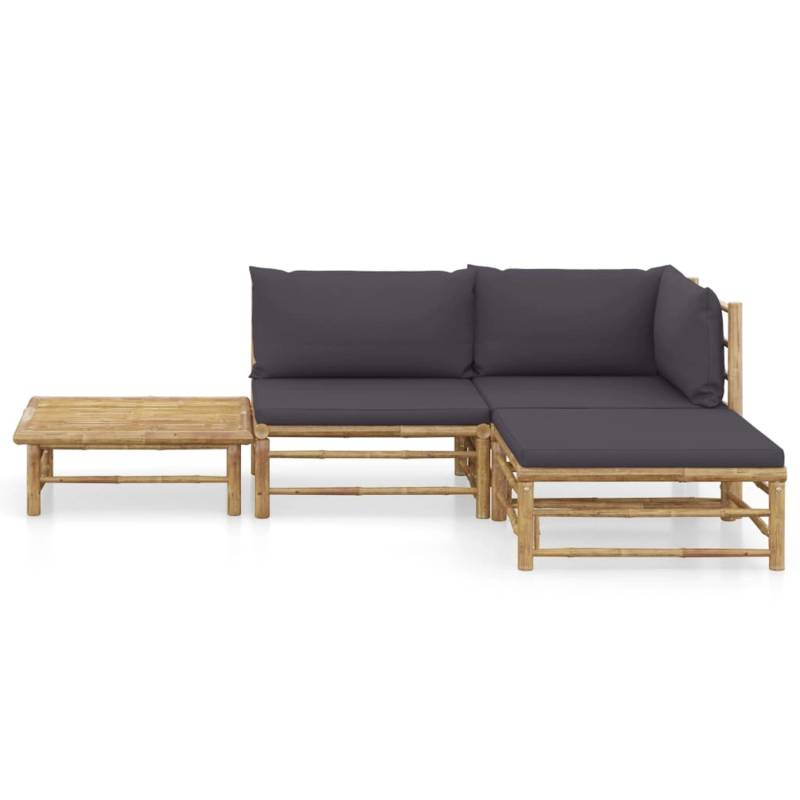 vidaXL 4-tlg Garten-Lounge-Set mit Dunkelgrauen Kissen Bambus Modell 1 von VIDAXL