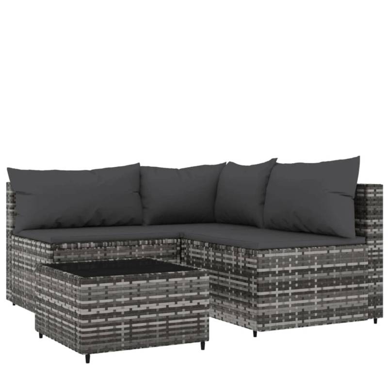 vidaXL 4-tlg Garten-Lounge-Set mit Kissen Grau Poly Rattan Modell 15 von VIDAXL
