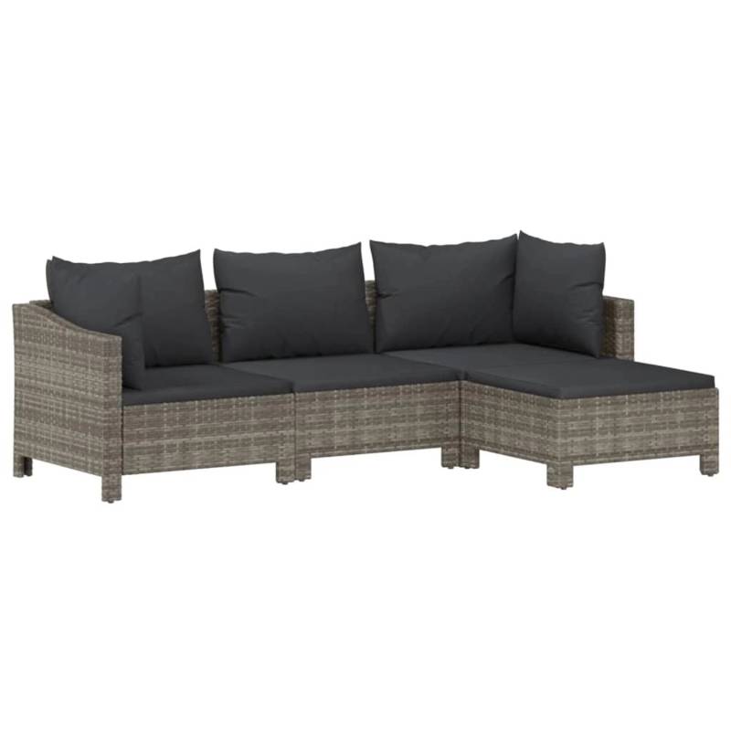 vidaXL 4-tlg Garten-Lounge-Set mit Kissen Grau Poly Rattan Modell 26 von VIDAXL