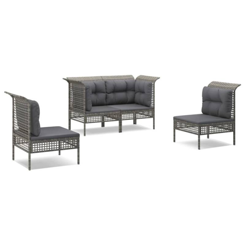 vidaXL 4-tlg Garten-Lounge-Set mit Kissen Grau Poly Rattan Modell 37 von VIDAXL
