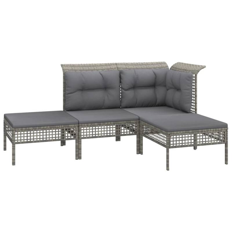 vidaXL 4-tlg Garten-Lounge-Set mit Kissen Grau Poly Rattan Modell 39 von VIDAXL