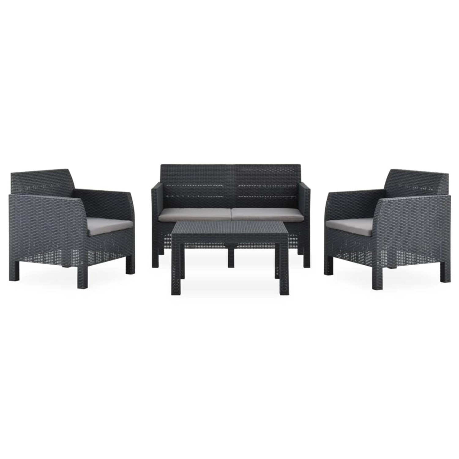 vidaXL 4-tlg Garten-Lounge-Set mit Kissen PP Rattan Anthrazit Modell 1 vidaXL 4-tlg Garten-Lounge-Set mit Kissen PP Rattan Anthrazit Modell 1 von VIDAXL
