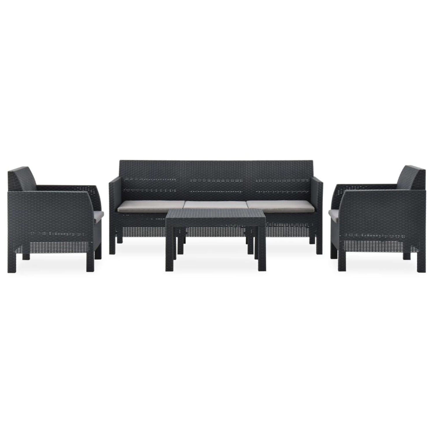 vidaXL 4-tlg Garten-Lounge-Set mit Kissen PP Rattan Anthrazit Modell 2 vidaXL 4-tlg Garten-Lounge-Set mit Kissen PP Rattan Anthrazit Modell 2 von VIDAXL