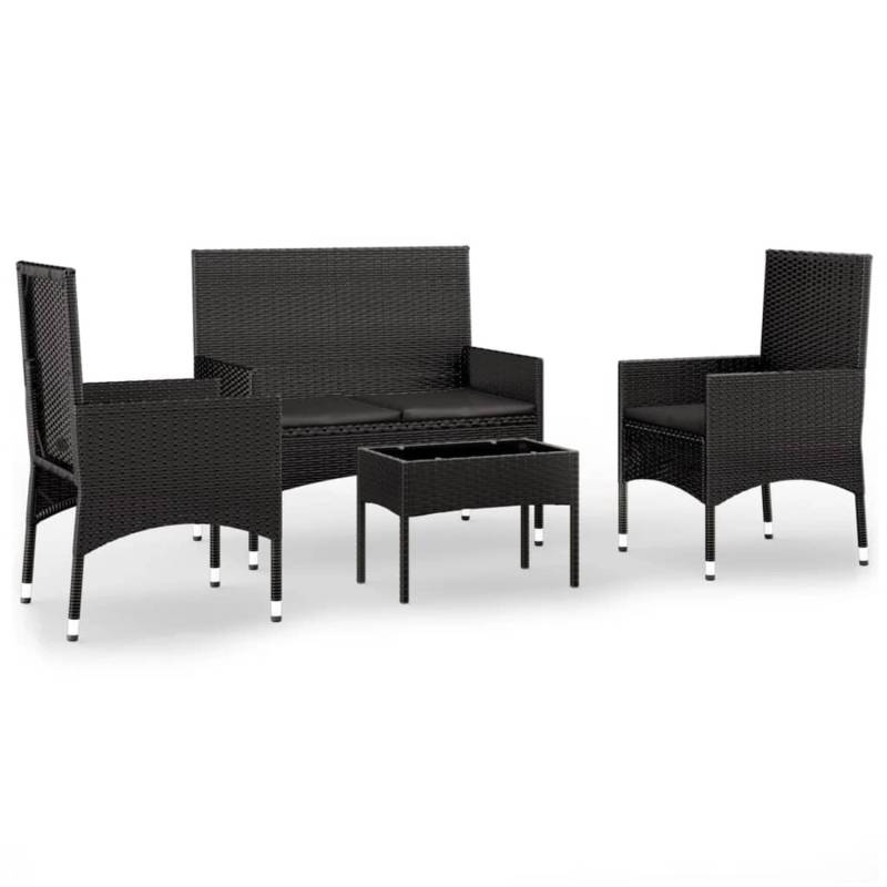 vidaXL 4-tlg Garten-Lounge-Set mit Kissen Schwarz Poly Rattan Modell 12 von VIDAXL