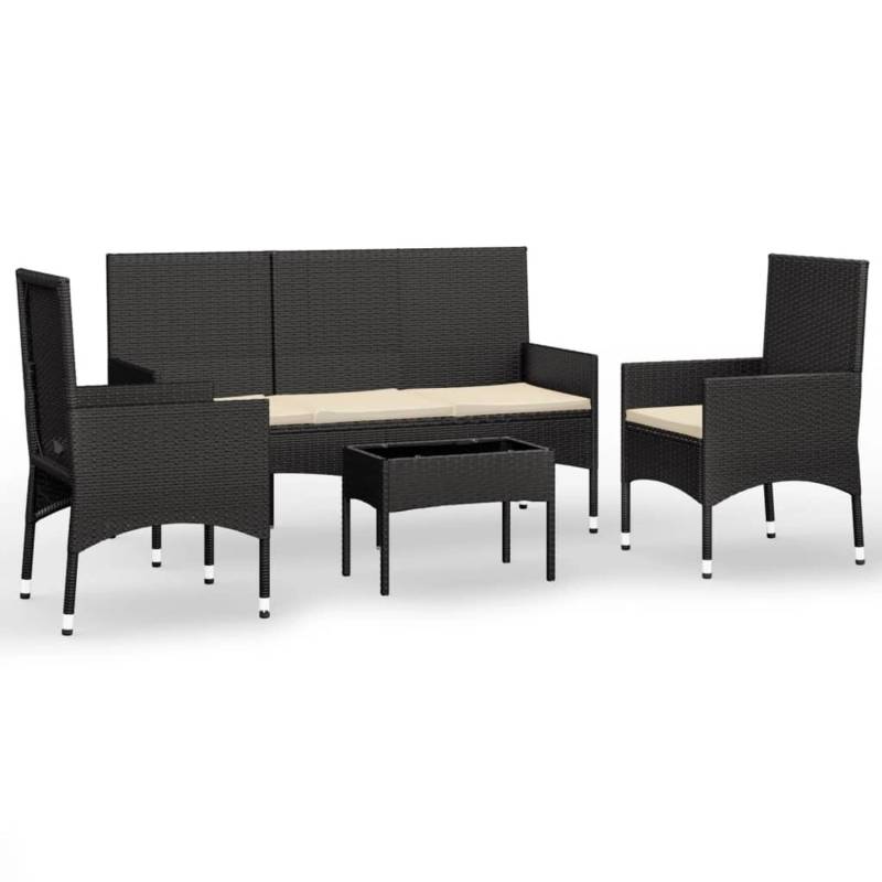 vidaXL 4-tlg Garten-Lounge-Set mit Kissen Schwarz Poly Rattan Modell 17 von VIDAXL