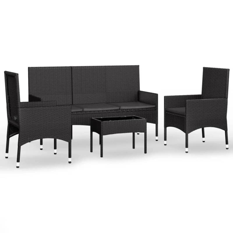 vidaXL 4-tlg Garten-Lounge-Set mit Kissen Schwarz Poly Rattan Modell 18 von VIDAXL