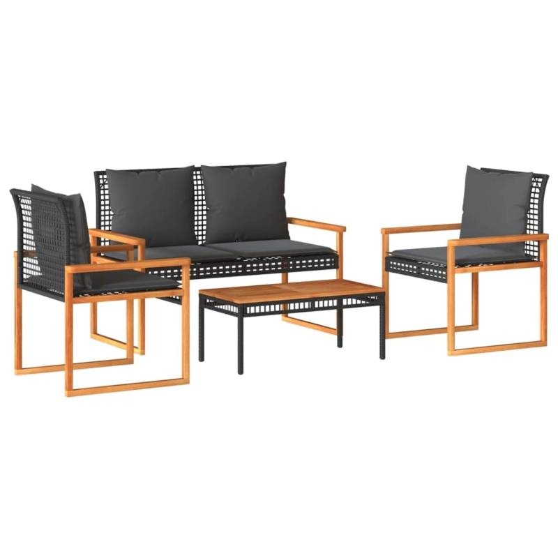 vidaXL 4-tlg Garten-Lounge-Set mit Kissen Schwarz Poly Rattan Modell 23 von VIDAXL