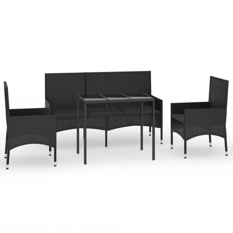 vidaXL 4-tlg Garten-Lounge-Set mit Kissen Schwarz Poly Rattan Modell 7 von VIDAXL