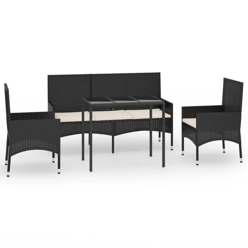 vidaXL 4-tlg Garten-Lounge-Set mit Kissen Schwarz Poly Rattan Modell 8 von VIDAXL