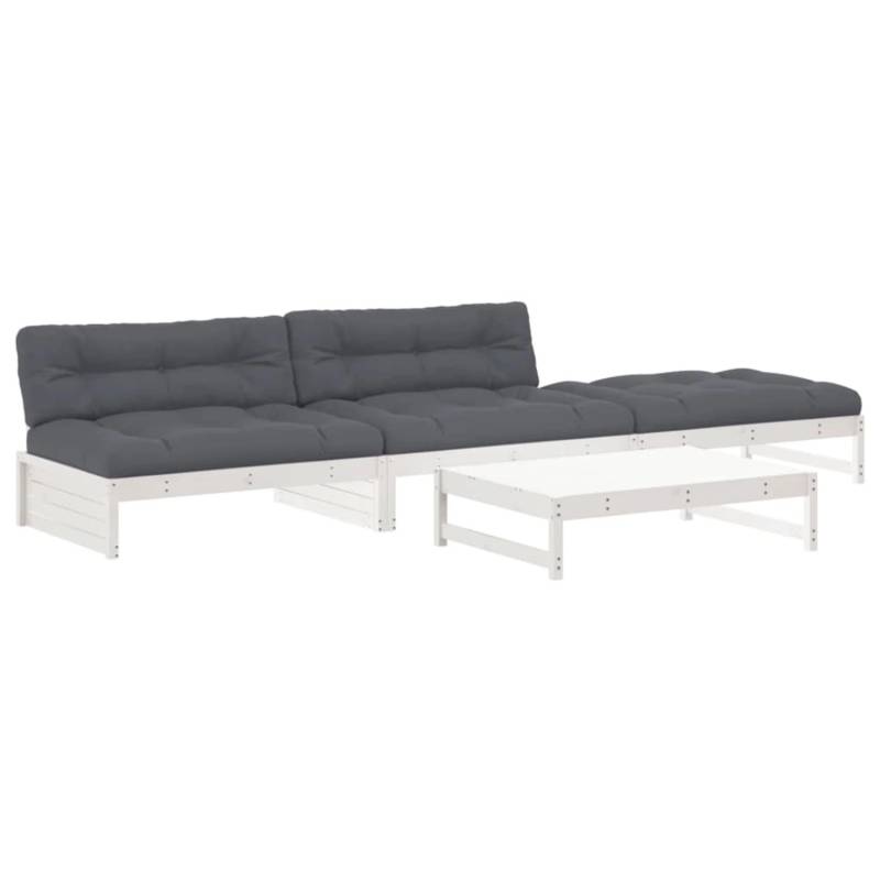 vidaXL 4-tlg Garten-Lounge-Set mit Kissen Weiß Massivholz Modell 2 von VIDAXL