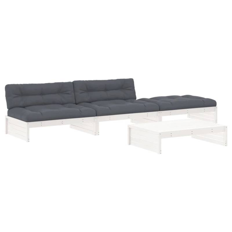 vidaXL 4-tlg Garten-Lounge-Set mit Kissen Weiß Massivholz Modell 5 von VIDAXL