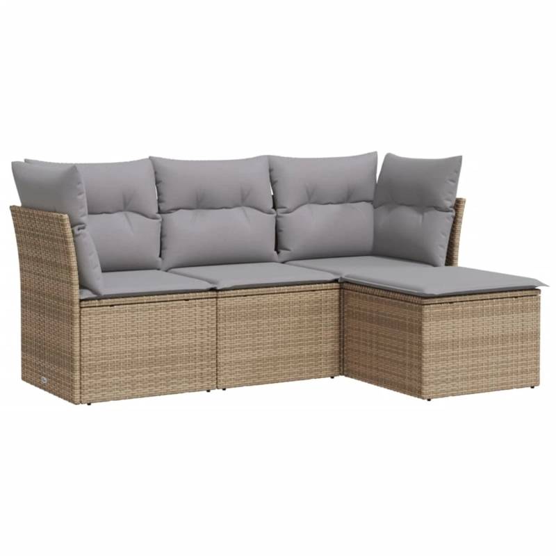 vidaXL 4-tlg Garten-Sofagarnitur mit Kissen Beige Poly Rattan Modell 29 von VIDAXL
