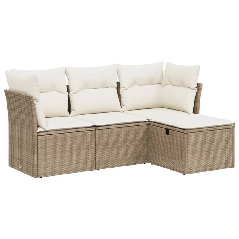 vidaXL 4-tlg Garten-Sofagarnitur mit Kissen Beige Poly Rattan Modell 54 von VIDAXL