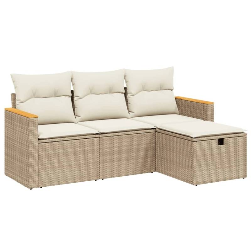 vidaXL 4-tlg Garten-Sofagarnitur mit Kissen Beige Poly Rattan Modell 67 von VIDAXL