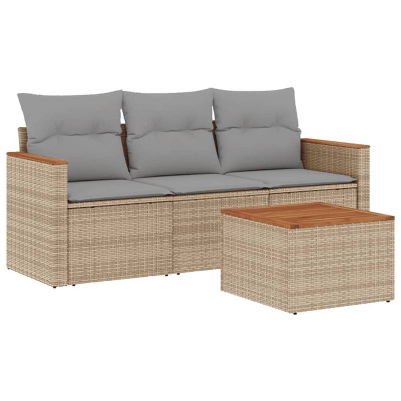 vidaXL 4-tlg Garten-Sofagarnitur mit Kissen Beige Poly Rattan Modell 77 von VIDAXL