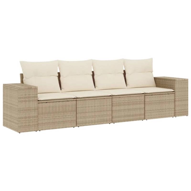 vidaXL 4-tlg Garten-Sofagarnitur mit Kissen Beige Poly Rattan Modell 80 von VIDAXL