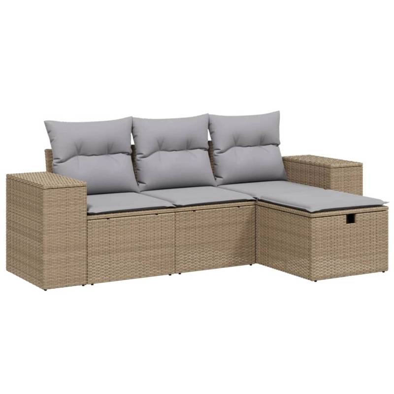 vidaXL 4-tlg Garten-Sofagarnitur mit Kissen Beigemischung Poly Rattan Modell 5 von VIDAXL