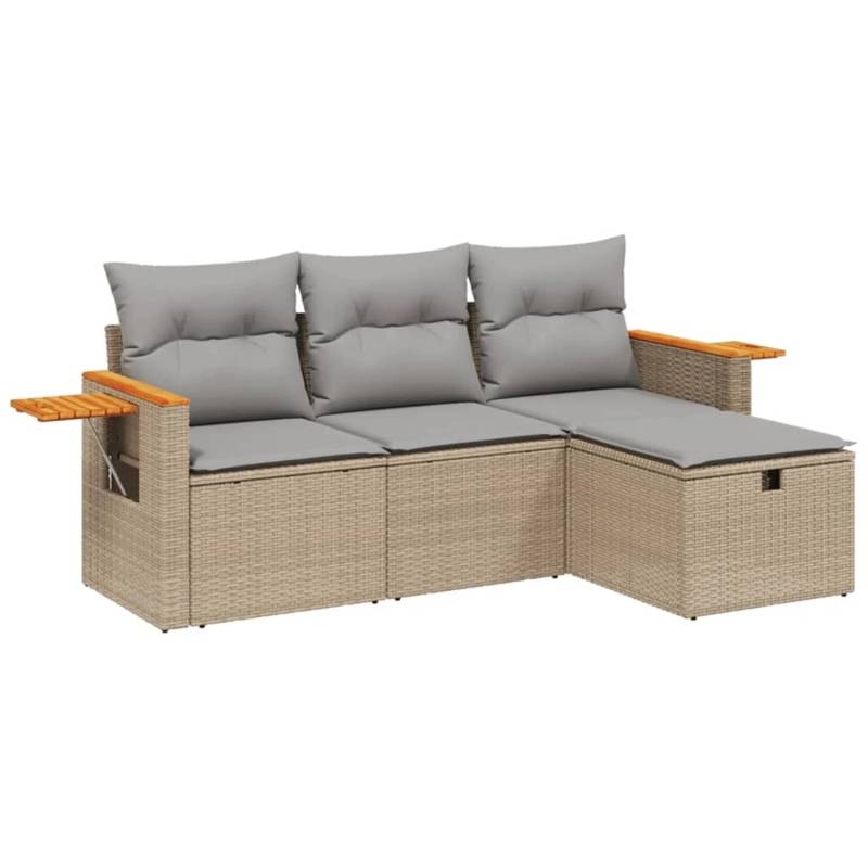 vidaXL 4-tlg Garten-Sofagarnitur mit Kissen Beigemischung Poly Rattan Modell 9 von VIDAXL