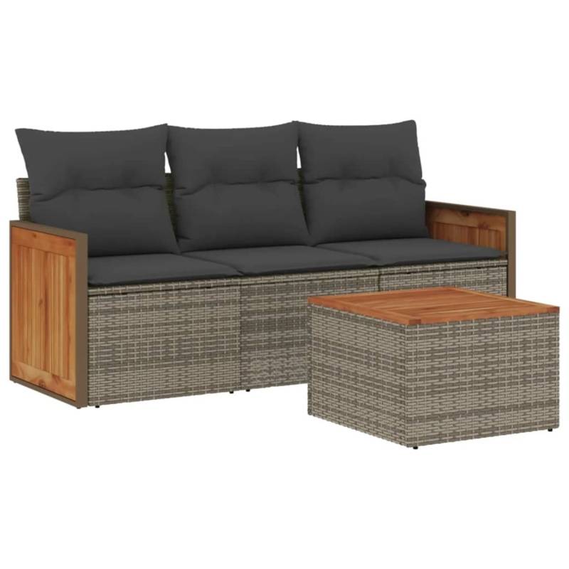 vidaXL 4-tlg Garten-Sofagarnitur mit Kissen Grau Poly Rattan Modell 27 von VIDAXL