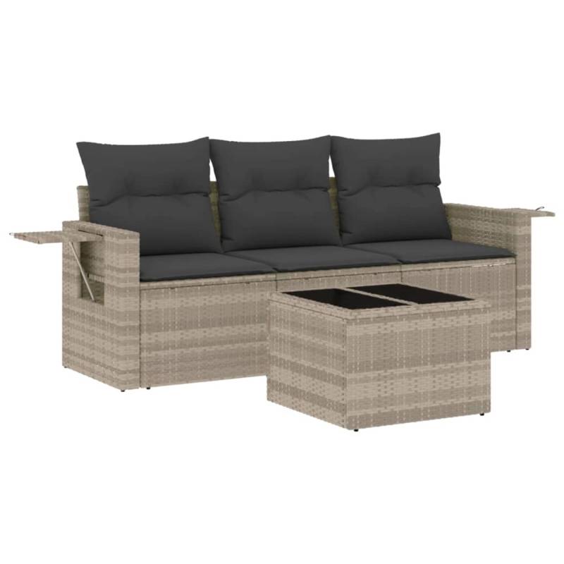 vidaXL 4-tlg Garten-Sofagarnitur mit Kissen Hellgrau Poly Rattan Modell 16 von VIDAXL