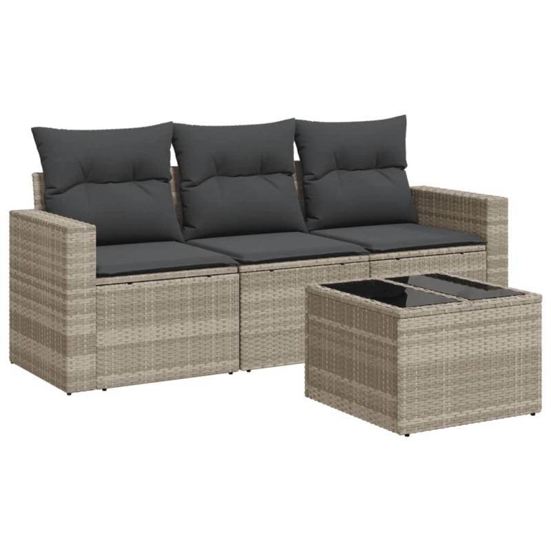 vidaXL 4-tlg Garten-Sofagarnitur mit Kissen Hellgrau Poly Rattan Modell 2 von VIDAXL