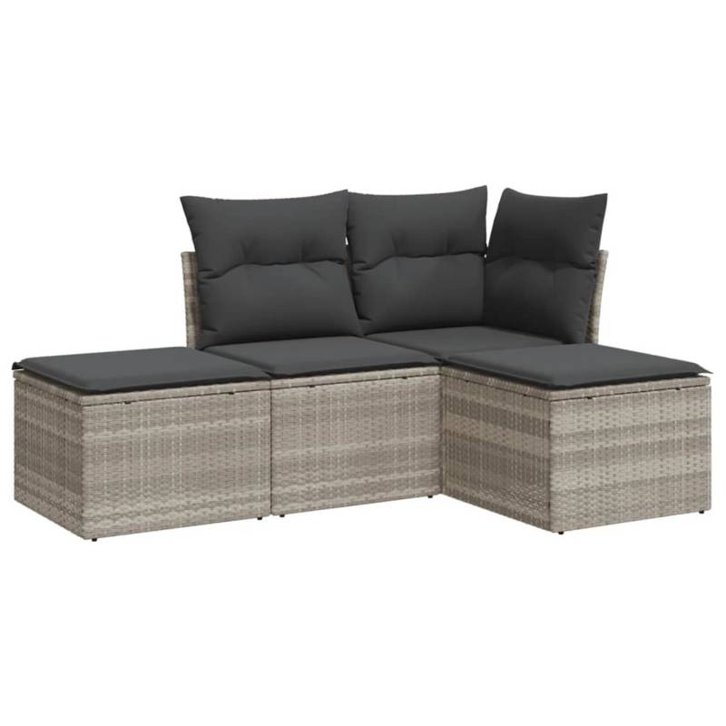 vidaXL 4-tlg Garten-Sofagarnitur mit Kissen Hellgrau Poly Rattan Modell 4 von VIDAXL