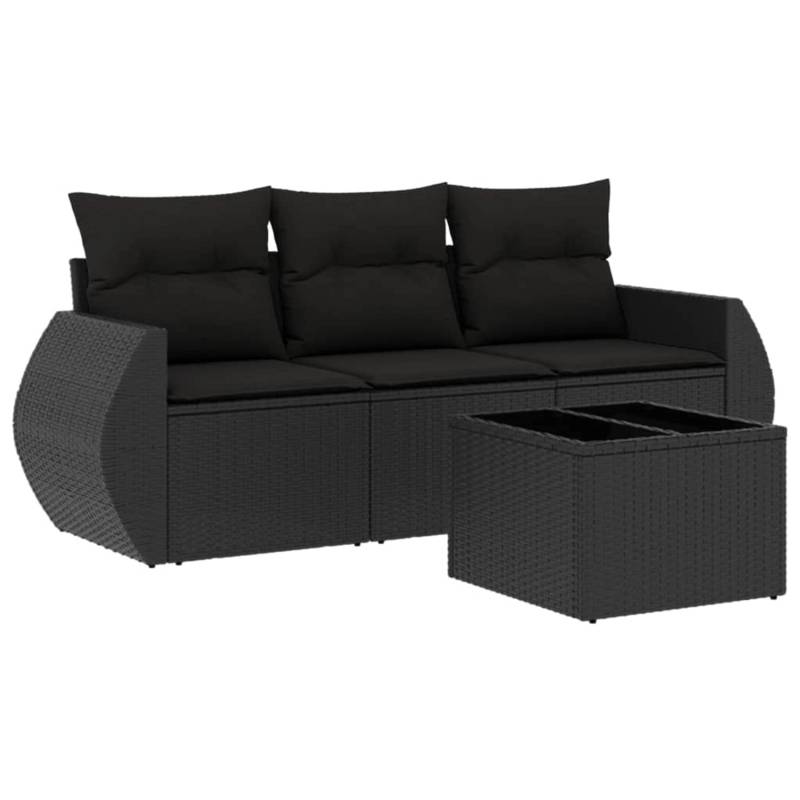 vidaXL 4-tlg Garten-Sofagarnitur mit Kissen Schwarz Poly Rattan Modell 15 von VIDAXL