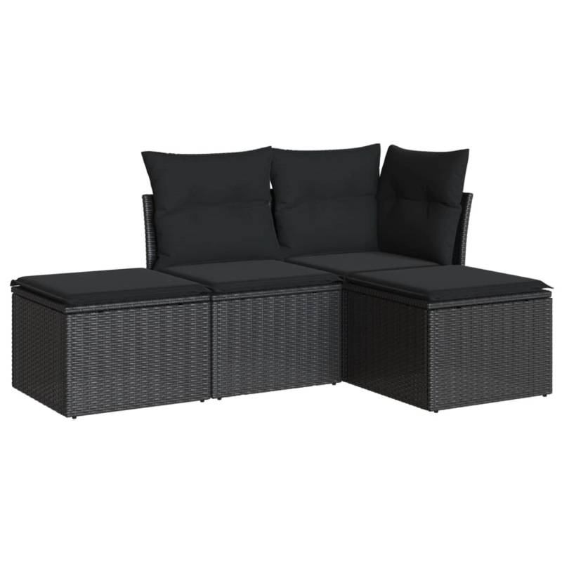 vidaXL 4-tlg Garten-Sofagarnitur mit Kissen Schwarz Poly Rattan Modell 22 von VIDAXL