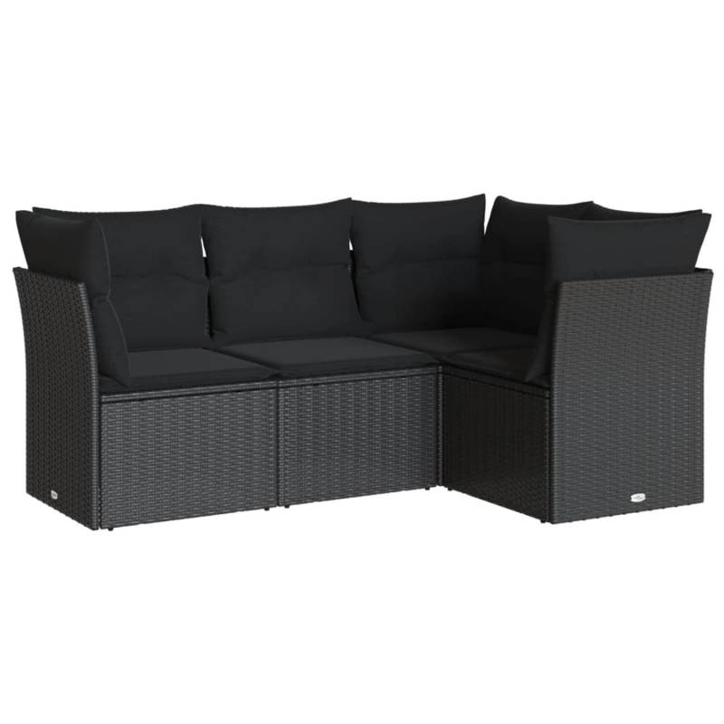 vidaXL 4-tlg Garten-Sofagarnitur mit Kissen Schwarz Poly Rattan Modell 32 von VIDAXL