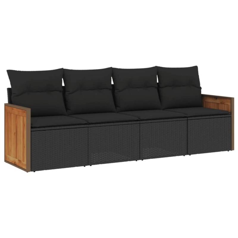 vidaXL 4-tlg Garten-Sofagarnitur mit Kissen Schwarz Poly Rattan Modell 35 von VIDAXL