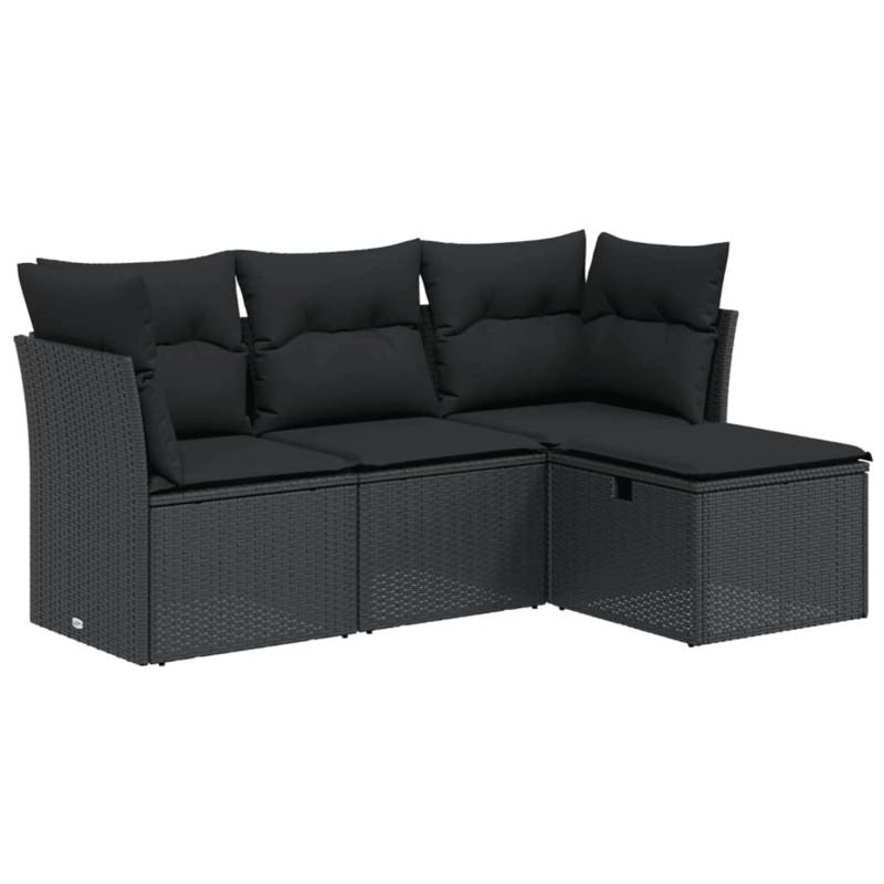 vidaXL 4-tlg Garten-Sofagarnitur mit Kissen Schwarz Poly Rattan Modell 47 von VIDAXL