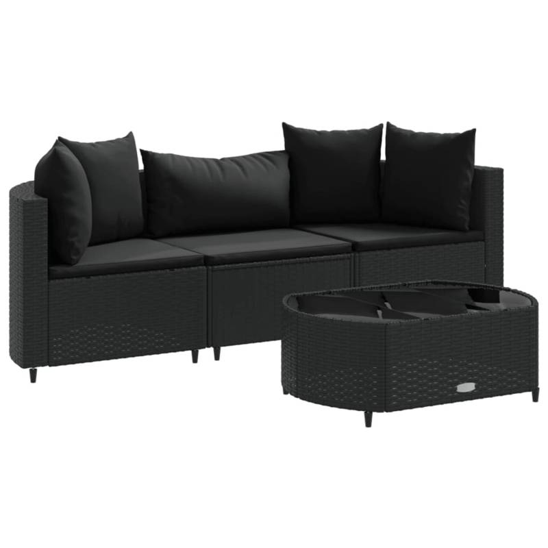 vidaXL 4-tlg Garten-Sofagarnitur mit Kissen Schwarz Poly Rattan Modell 71 von VIDAXL