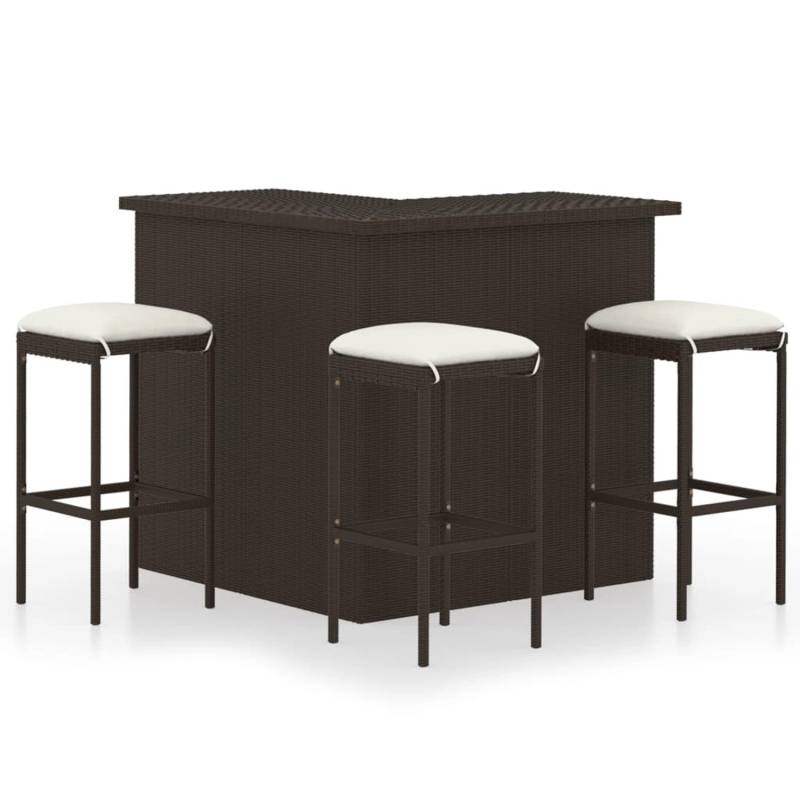 vidaXL 4-tlg Gartenbar-Set mit Kissen Poly Rattan Braun von VIDAXL