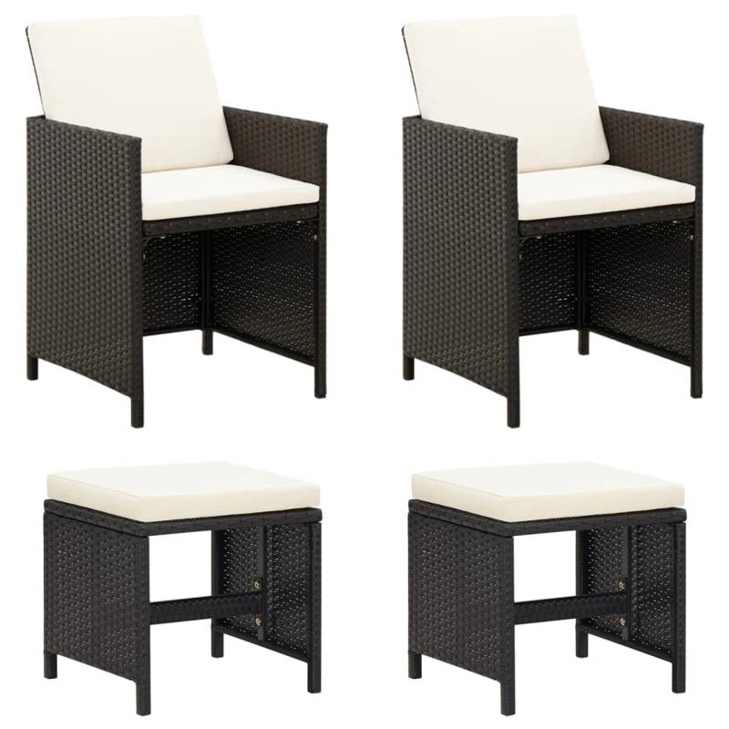 vidaXL 4-tlg. Gartenstuhl und Hocker Set Cremeweiß Poly Rattan Schwarz von VIDAXL