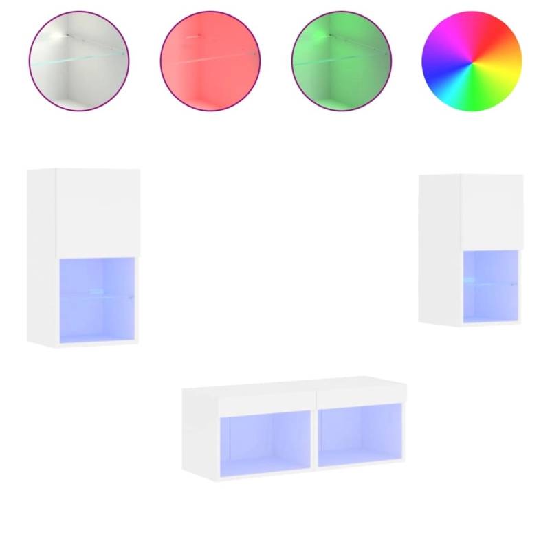 vidaXL 4-tlg. TV-Wohnwand mit LED-Leuchten Weiß  Modell 1 von VIDAXL