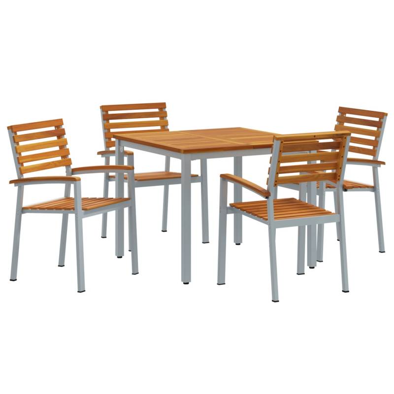 vidaXL 5-Teiliges Garten-Esszimmer-Set aus Massivem Akazienholz und Metall 3284406 von VIDAXL