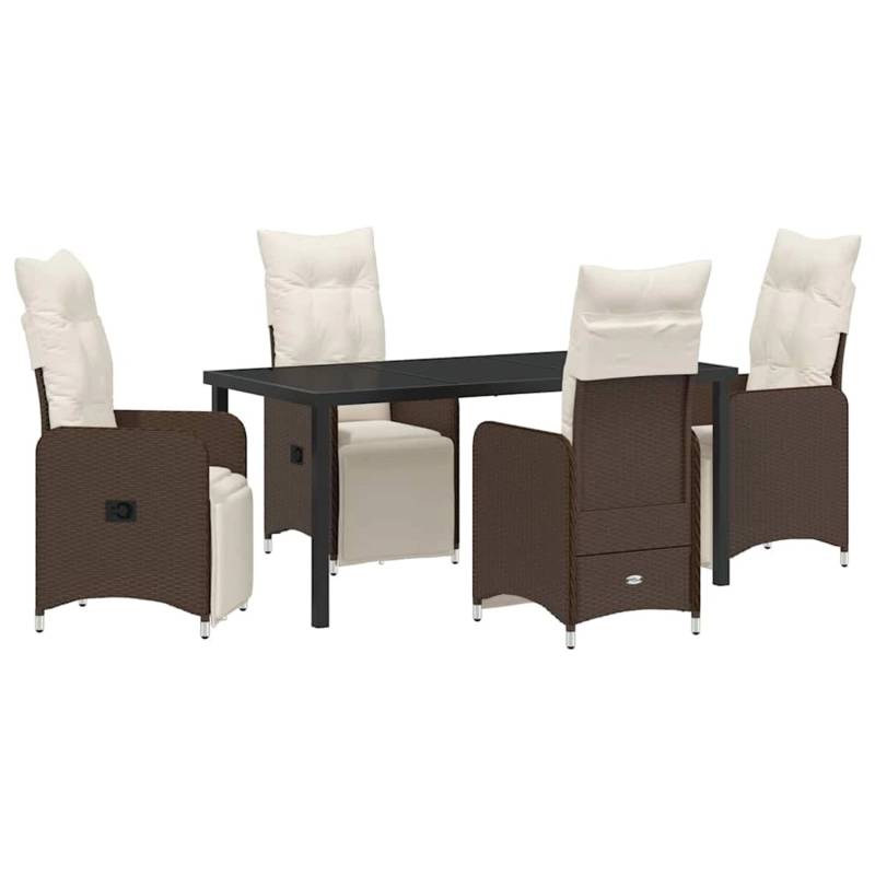 vidaXL 5-Teiliges Garten-Esszimmer-Set in Braun mit Kissen aus Poly Rattan 3379670 von VIDAXL