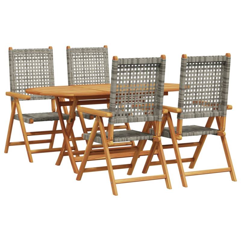 vidaXL 5-Teiliges Garten-Esszimmer-Set in Grau aus Massivem Akazienholz und Polyrattan 3375732 von VIDAXL