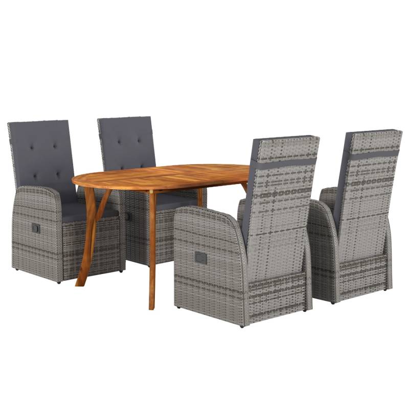 vidaXL 5-Teiliges Garten Esszimmer Set mit Kissen Grau Poly Rattan Akazie 3172815 von VIDAXL