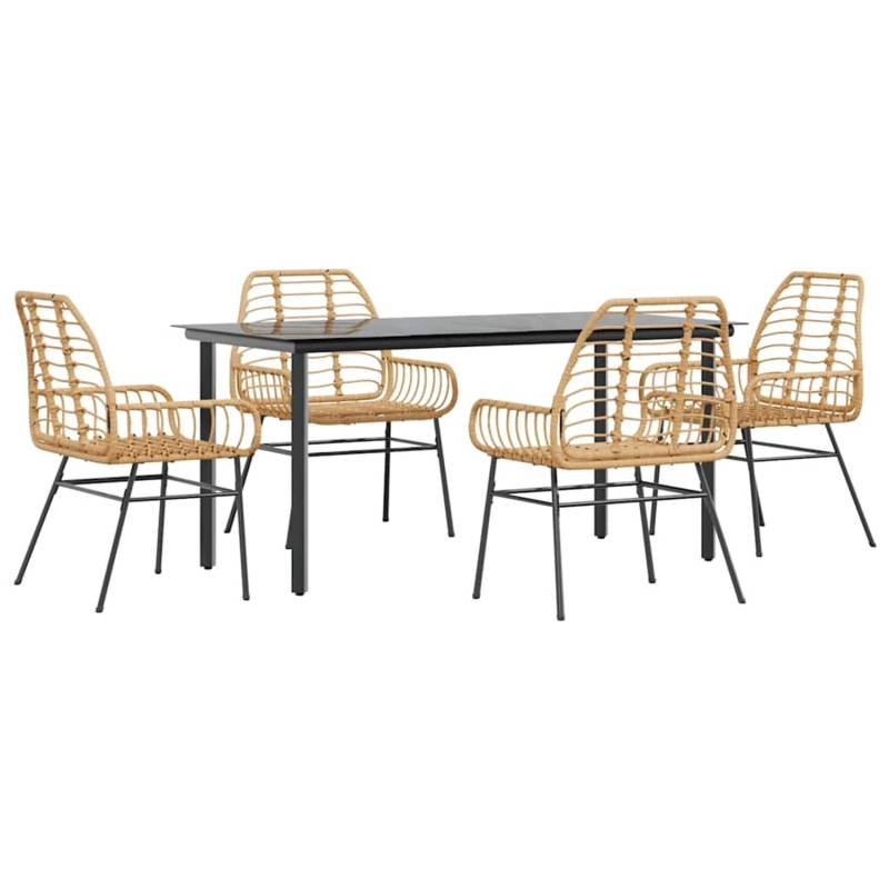 vidaXL 5-Teiliges Garten-Esszimmerset Braun Poly Rattan Glas 3334544 von VIDAXL