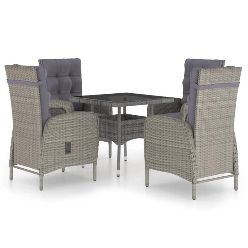 vidaXL 5-Tlg Garten-Essgruppe Poly Rattan und Glas Grau 3058524 von VIDAXL