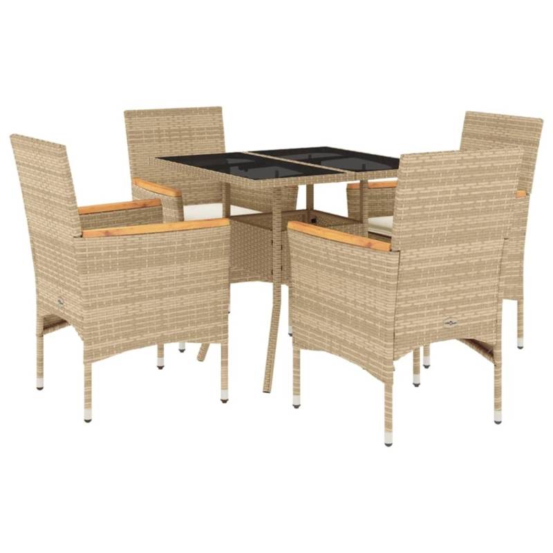 vidaXL 5-Tlg Garten-Essgruppe mit Kissen Beige Poly Rattan und Glas 3278708 von VIDAXL