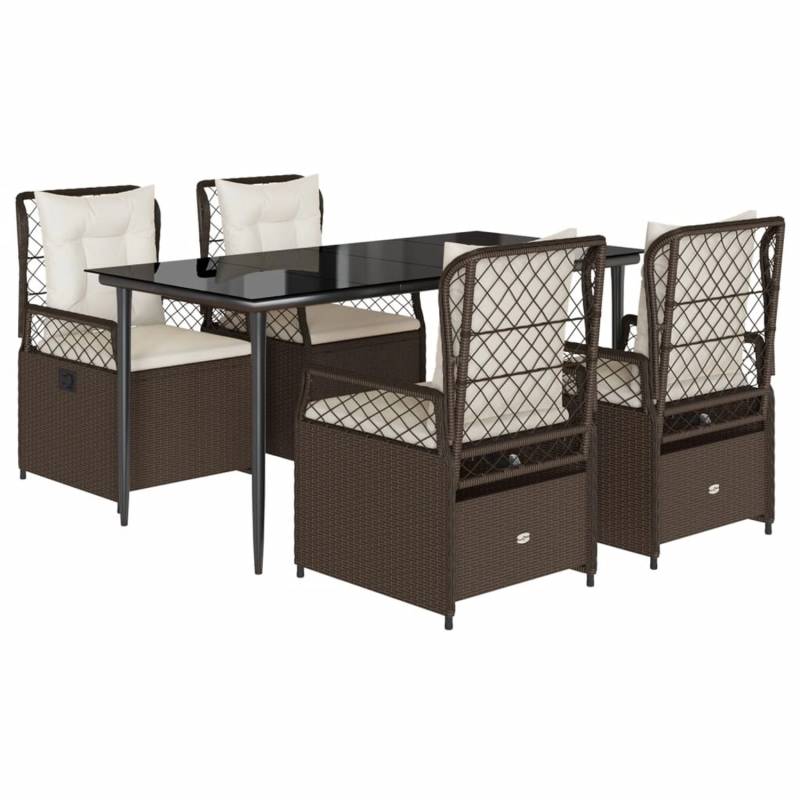 vidaXL 5-Tlg Garten-Essgruppe mit Kissen Braun Poly Rattan 3262974 von VIDAXL